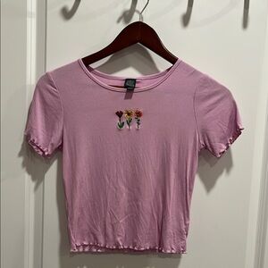 Wild Fable Pink/Purple Ribbed Top with Floral Embroidery